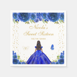Blue Floral Dark Skin Princess Sweet Sixteen Napkin