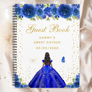 Blue Floral Dark Skin Princess Sweet Sixteen Notebook