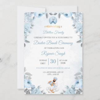 Blue Floral Dastar Bandi Ceremony Invitation