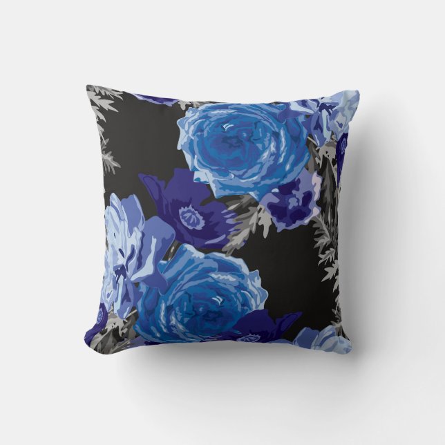 Blue Floral Decorative Pillow (Front)
