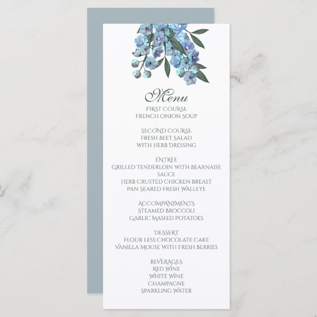 Blue Floral Delphinium Bouquet Menu (Front/Back)