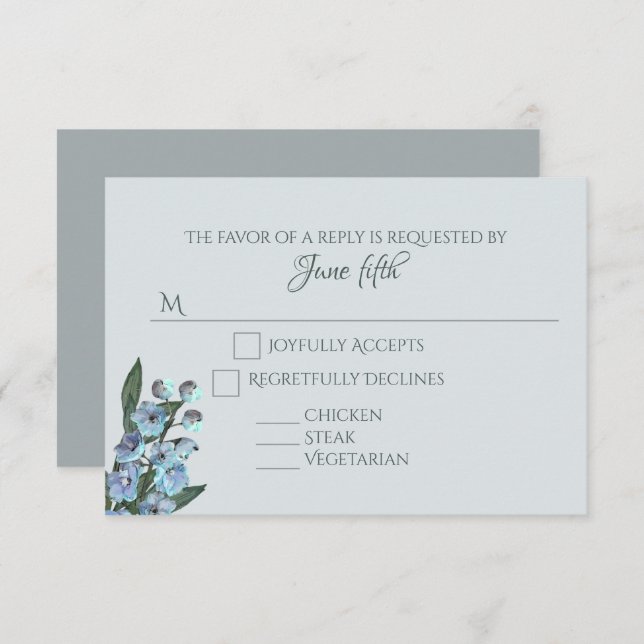 Blue Floral Delphinium Bouquet RSVP Card (Front/Back)