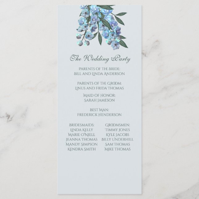 Blue Floral Delphinium Program (Back)