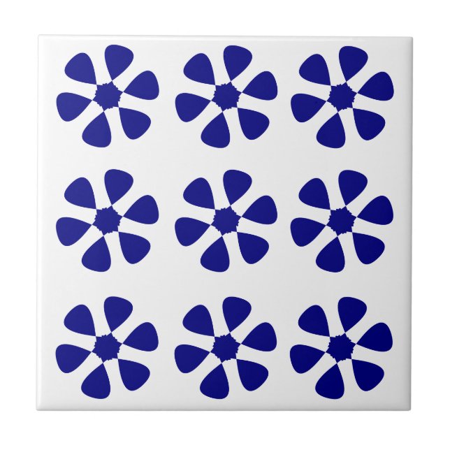 Blue Floral Design Ceramic Tile (Front)