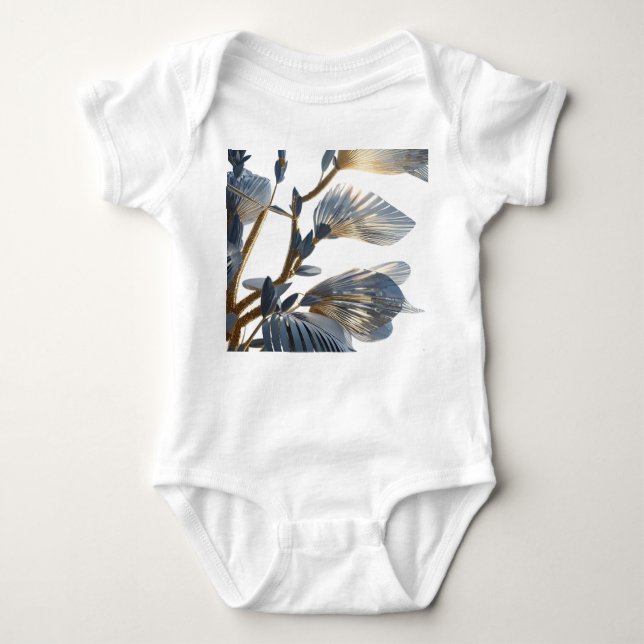 Blue Floral Design Plant Baby Bodysuit (Front)