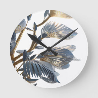 Blue Floral Design Plant Round Clock