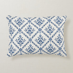 Blue Floral Diamond Pillow
