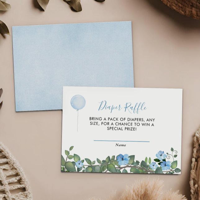 Blue Floral Diaper Raffle Baby Shower Enclosure Card (Creator Uploaded)