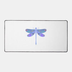 Blue Floral Dragonfly Desk Mat