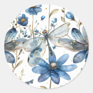 Blue Floral Dragonfly Sticker Envelope Seal