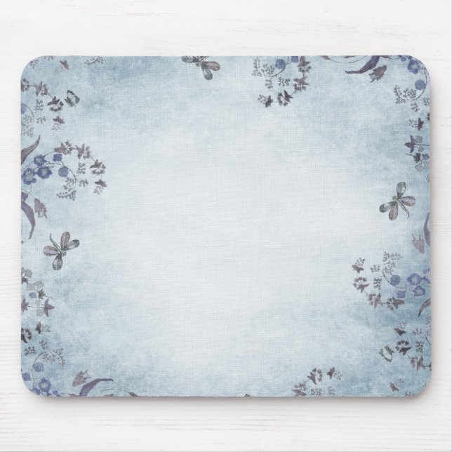 Blue Floral Dreams Mouse Pad (Front)