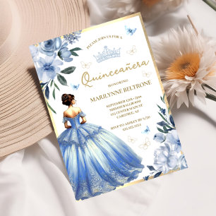 Blue Floral Dress Butterfly Quinceañera  Invitation