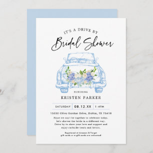 Blue Floral Drive By Bridal Shower Invitation