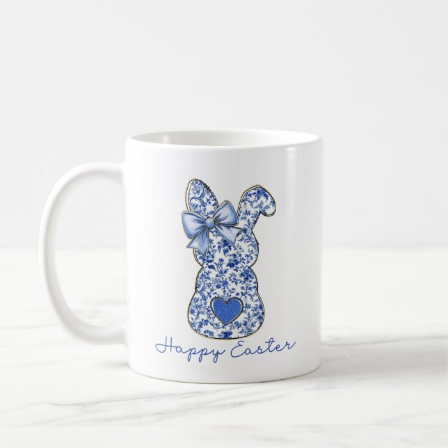Blue Floral Easter Bunny Coquette Coffee Mug (Left)