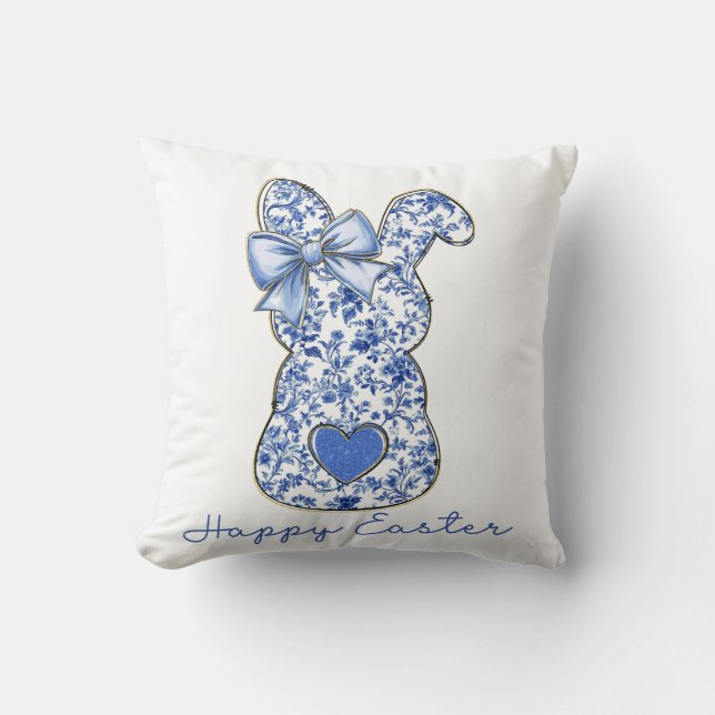 Blue Floral Easter Bunny Coquette Cushion (Front)