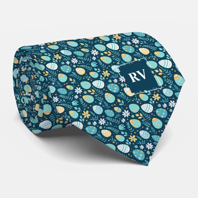 Blue Floral Easter Egg Tie (Rolled)