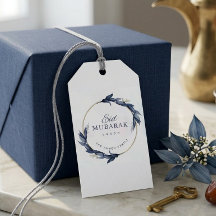 Blue Floral Eid Mubarak Gift Tag Elegant Islamic 