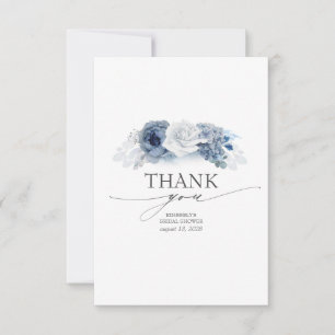Blue Floral Elegant Bridal Shower Thank You Card