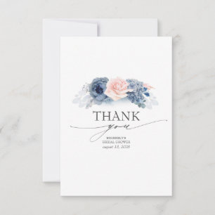 Blue Floral Elegant Bridal Shower Thank You Card