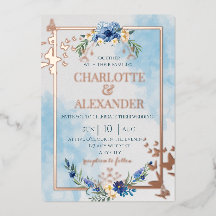 Blue floral elegant butterfly foil wedding