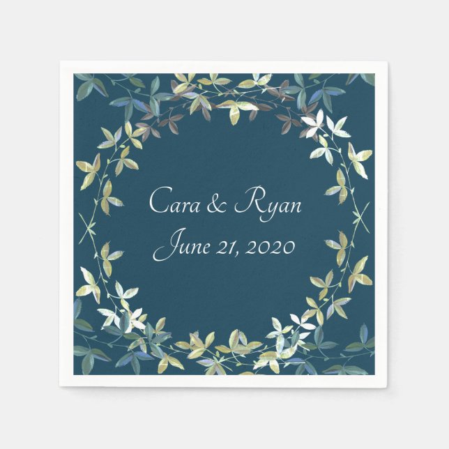 Blue Floral Elegant Simple Chic Stylish Wedding Napkin (Front)