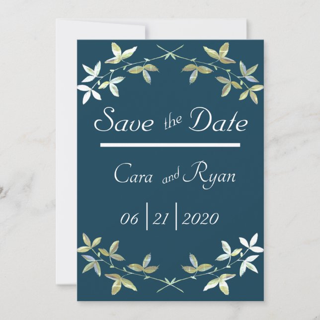 Blue Floral Elegant Simple Chic Stylish Wedding Save The Date (Front)