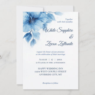 Blue Floral Elegant Wedding Invitation