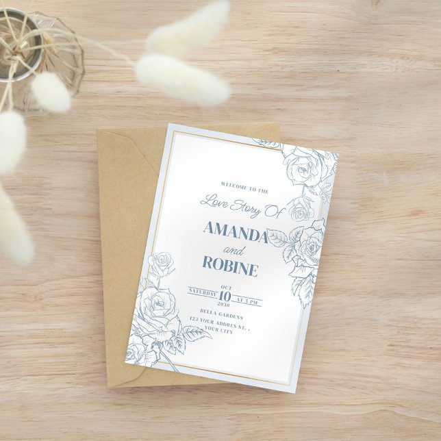 Blue Floral Elegant Wedding Invitation (Creator Uploaded)