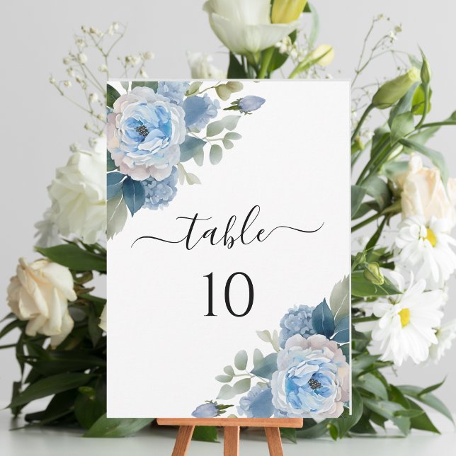 Blue Floral Elegant Wedding Table Number Cards (Creator Uploaded)