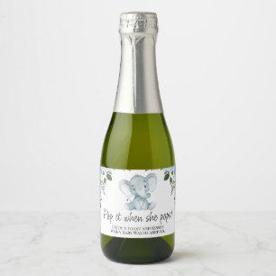 Blue Floral Elepahnt Baby Shower Pop It Sparkling  Wine Label