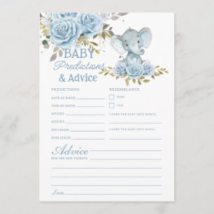 Blue Floral Elephant Baby Predictions and Advice  Card