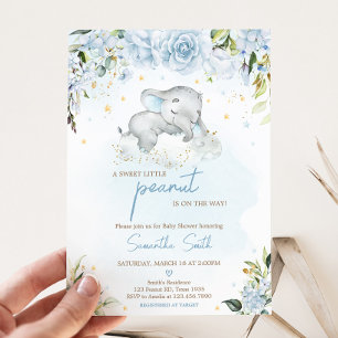 Blue Floral Elephant Baby Shower Invitation