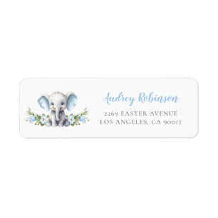 Blue Floral Elephant Baby Shower Return Address Return Address Label