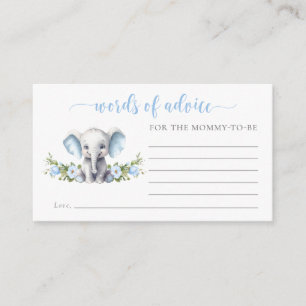 Blue Floral Elephant Baby Shower Words Of Advice Enclosure Card