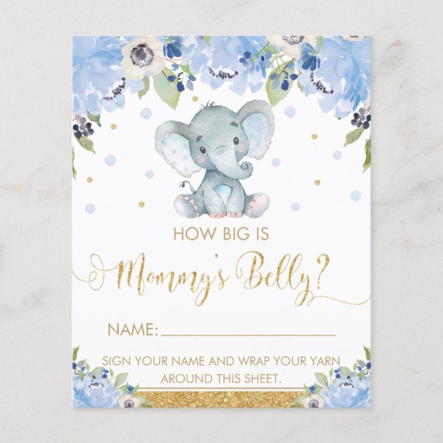 Blue Floral Elephant How Big is Mummy's Belly Game (Front)