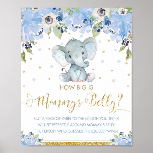Blue Floral Elephant How Big is Mummy's Belly Game Poster (Front)
