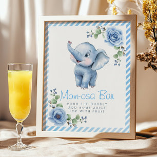 Blue Floral Elephant Mum-osa Bar Baby Shower Sign