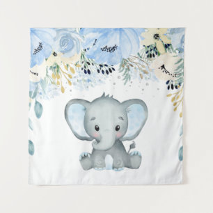 Blue floral Elephant Nursery Baby Boy Tapestry