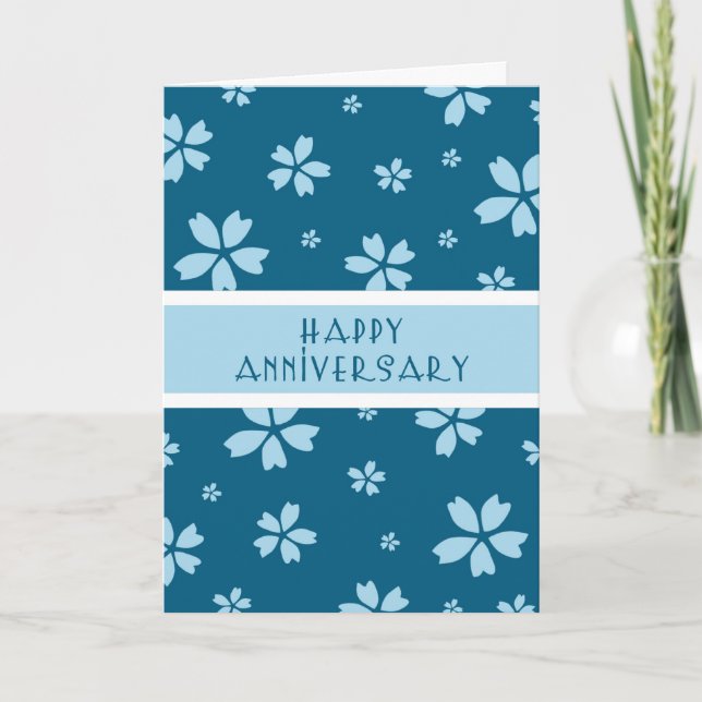Blue Floral Employee Anniversary Card (Front)