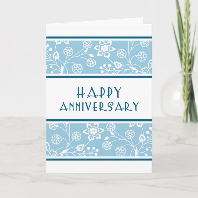 Blue Floral Employee Anniversary Card (Front)