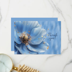 Blue Floral Enlarged on Shiny Blue Thank You Card