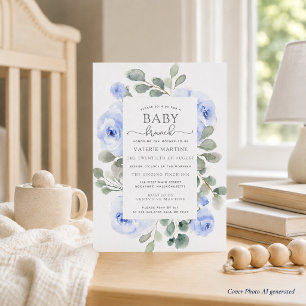 Blue Floral Eucalyptus Baby Brunch Invitation
