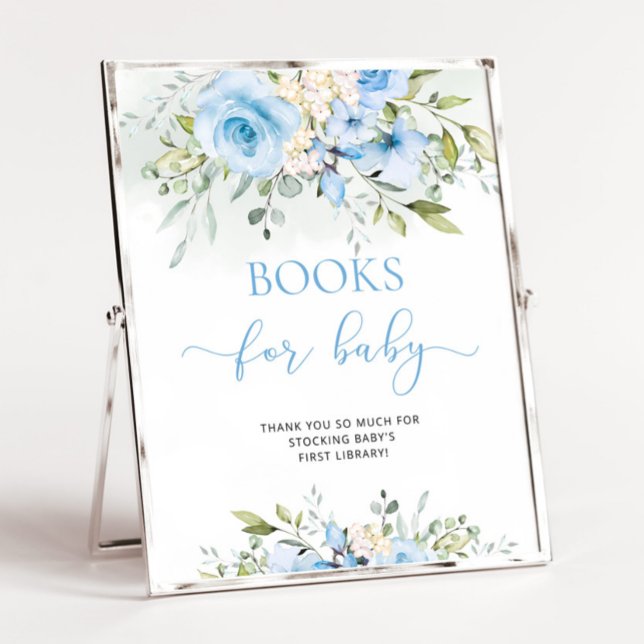 Blue floral eucalyptus books for baby pedestal sign (Creator Uploaded)