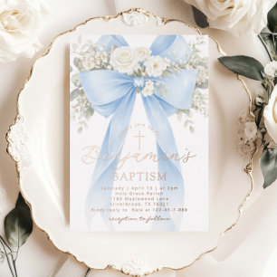 Blue Floral Eucalyptus Bow Boy Baptism