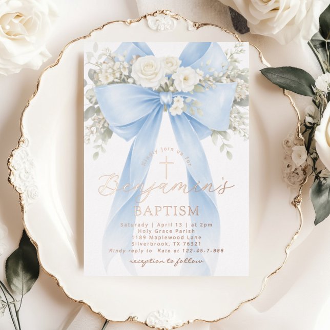 Blue Floral Eucalyptus Bow Boy Baptism (Creator Uploaded)