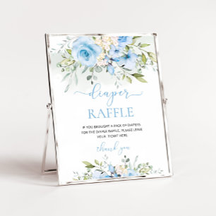 Blue floral eucalyptus Diaper raffle Pedestal Sign
