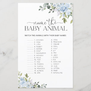 Blue Floral Eucalyptus Name the Baby Animal Game