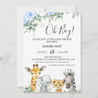 Blue Floral Eucalyptus Safari Heads Baby Shower