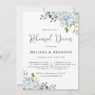 Blue Floral Eucalyptus Wedding Rehearsal Dinner Invitation