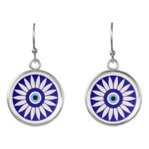 Blue Floral Evil Eye Talisman Earrings